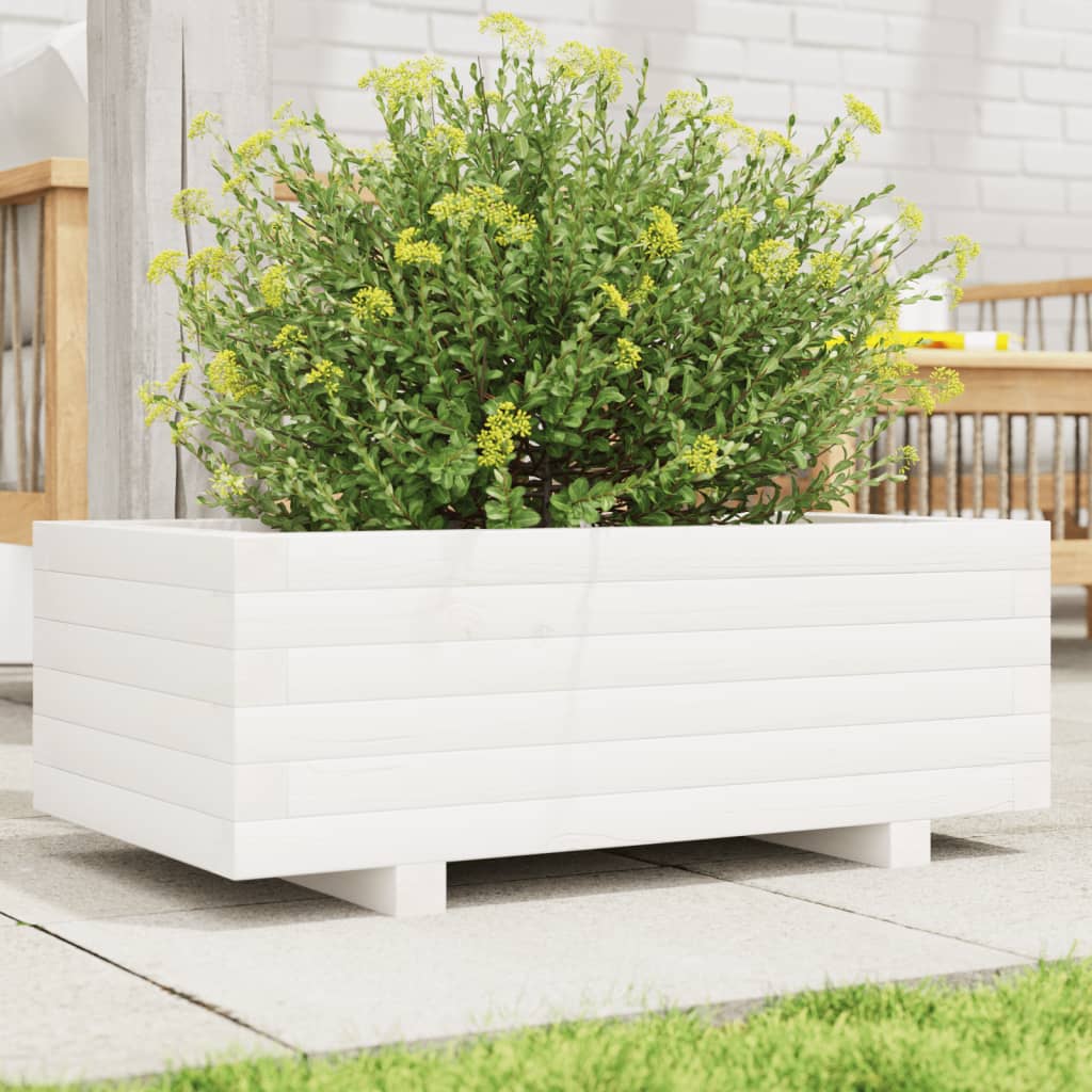 Jardiniera de gradina, alb, 70x40x26,5 cm, lemn masiv de pin — imaginea 2