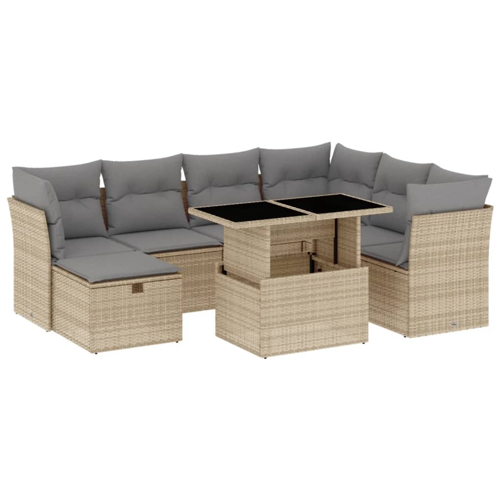 Set canapele de gradina, 8 piese, cu perne, bej, poliratan