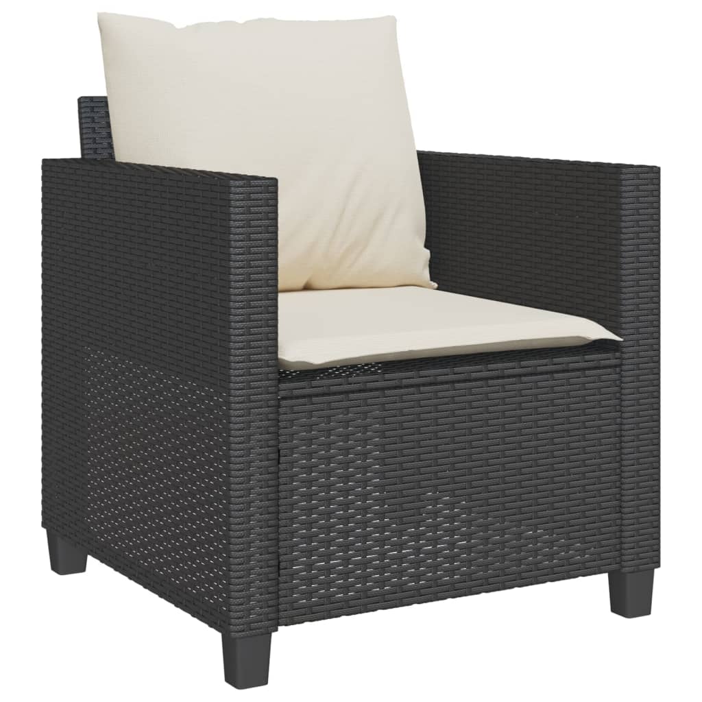 Set bistro cu perne, 3 piese, negru, poliratan — imaginea 4