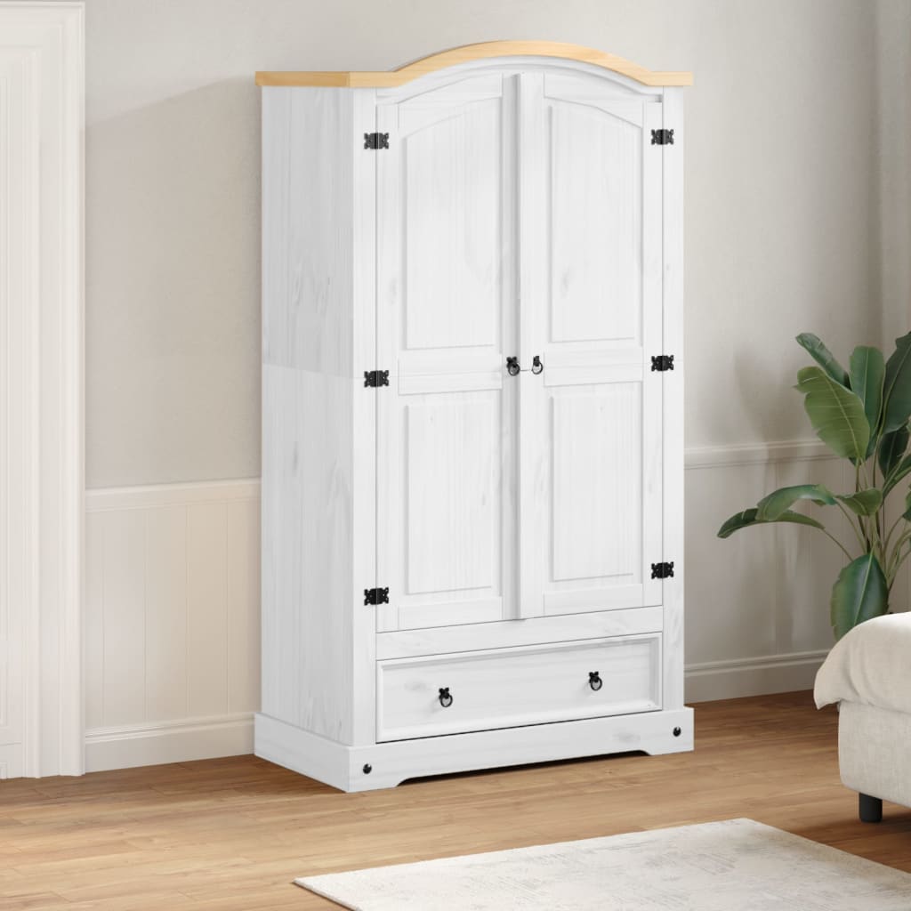Sifonier „Corona”, alb, 102x52x186 cm, lemn masiv de pin — imaginea 2