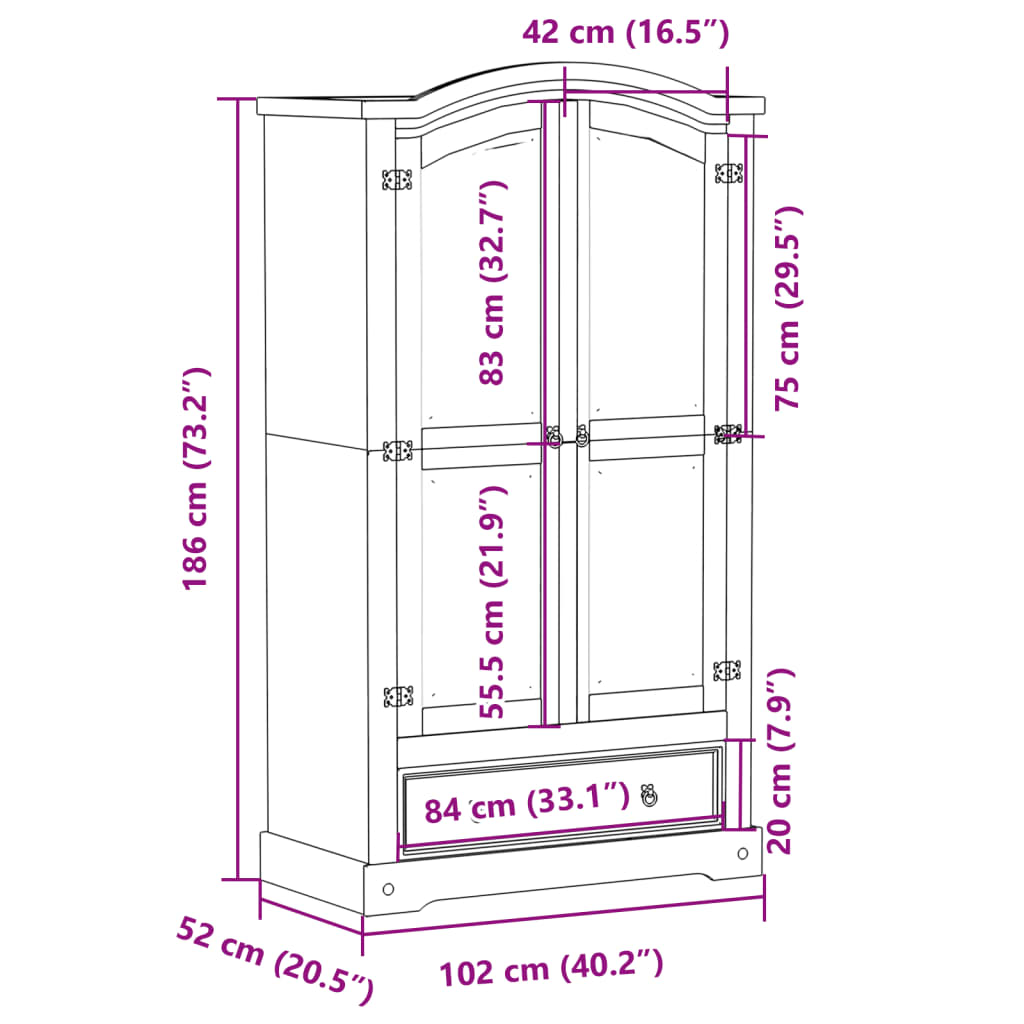 Sifonier „Corona”, alb, 102x52x186 cm, lemn masiv de pin — imaginea 9