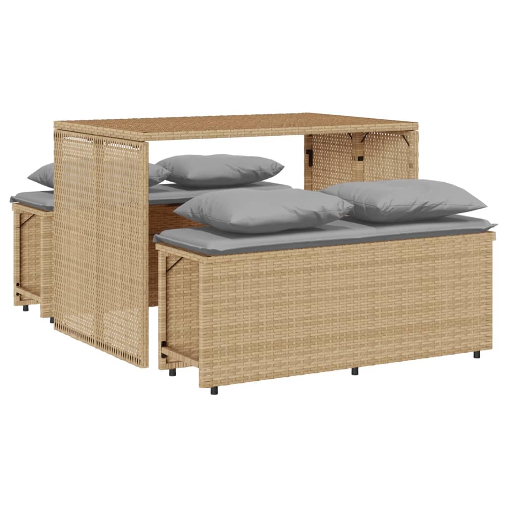 Set mobilier de gradina cu perne, 3 piese, bej, poliratan
