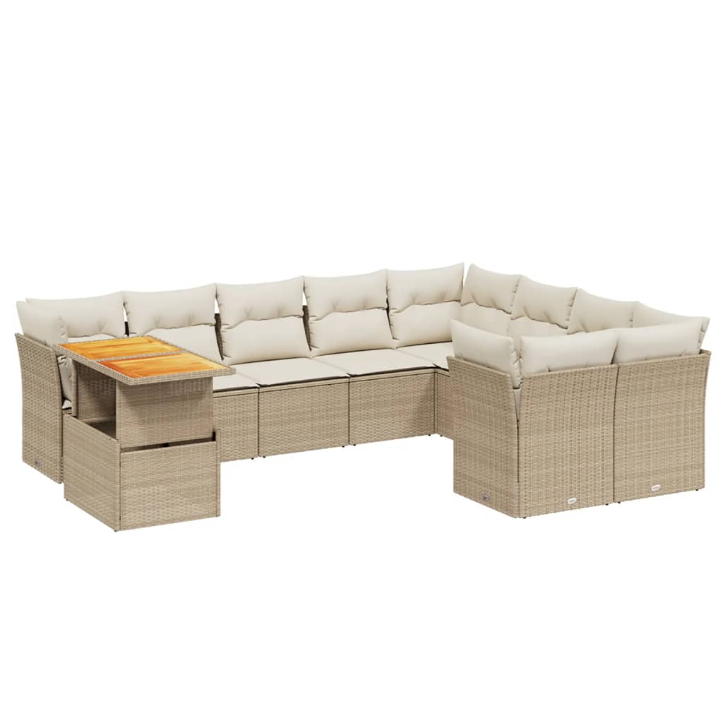 Set canapele de gradina cu perne, 10 piese, bej, poliratan