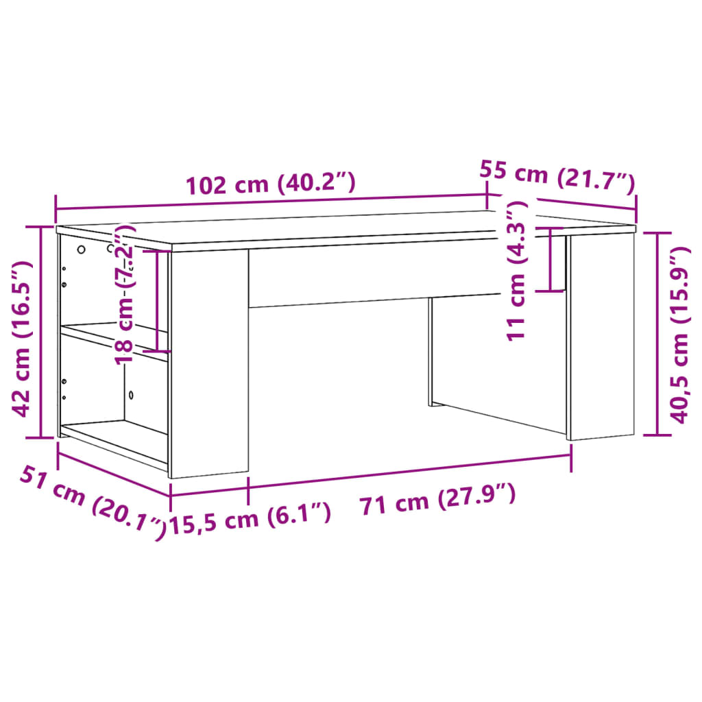 Masuta de cafea, gri beton, 102x55x42 cm, lemn prelucrat — imaginea 9