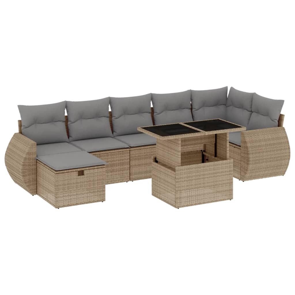 Set canapele de gradina, 8 piese, cu perne, bej, poliratan