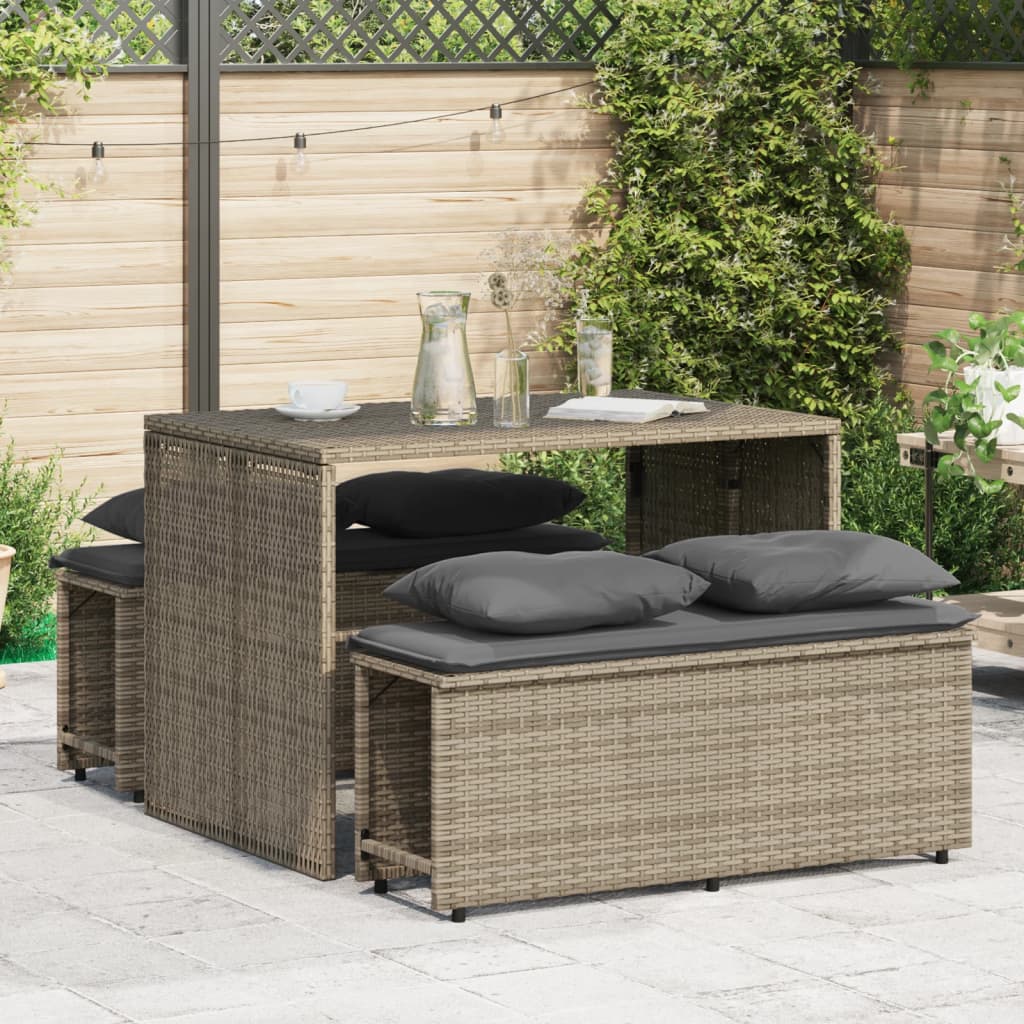 Set mobilier de gradina cu perne, 3 piese, gri, poliratan — imaginea 2