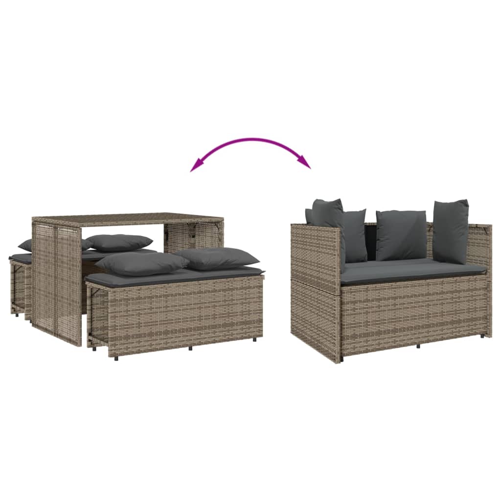 Set mobilier de gradina cu perne, 3 piese, gri, poliratan — imaginea 6