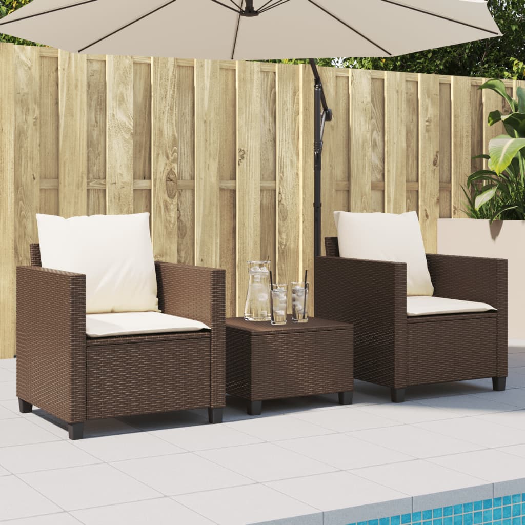 Set bistro cu perne, 3 piese, maro, poliratan — imaginea 3