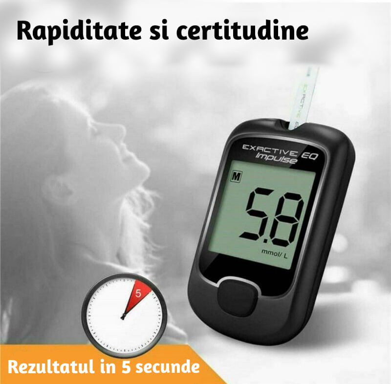 Glucometru portabil pentru monitorizarea glicemiei, ecran generos, include 50 de benzi de testare si 50 de ace, negru