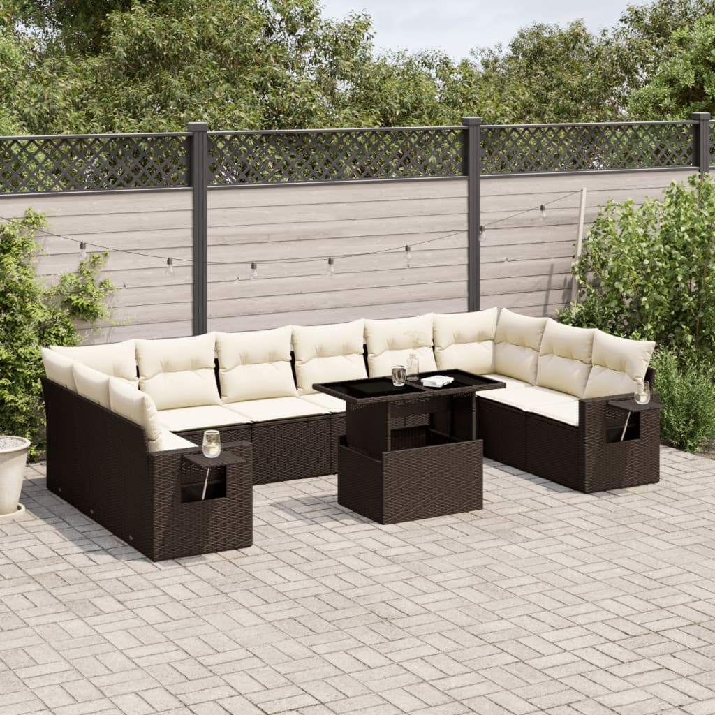 Set canapele de gradina cu perne, 11 piese, maro, poliratan — imaginea 2