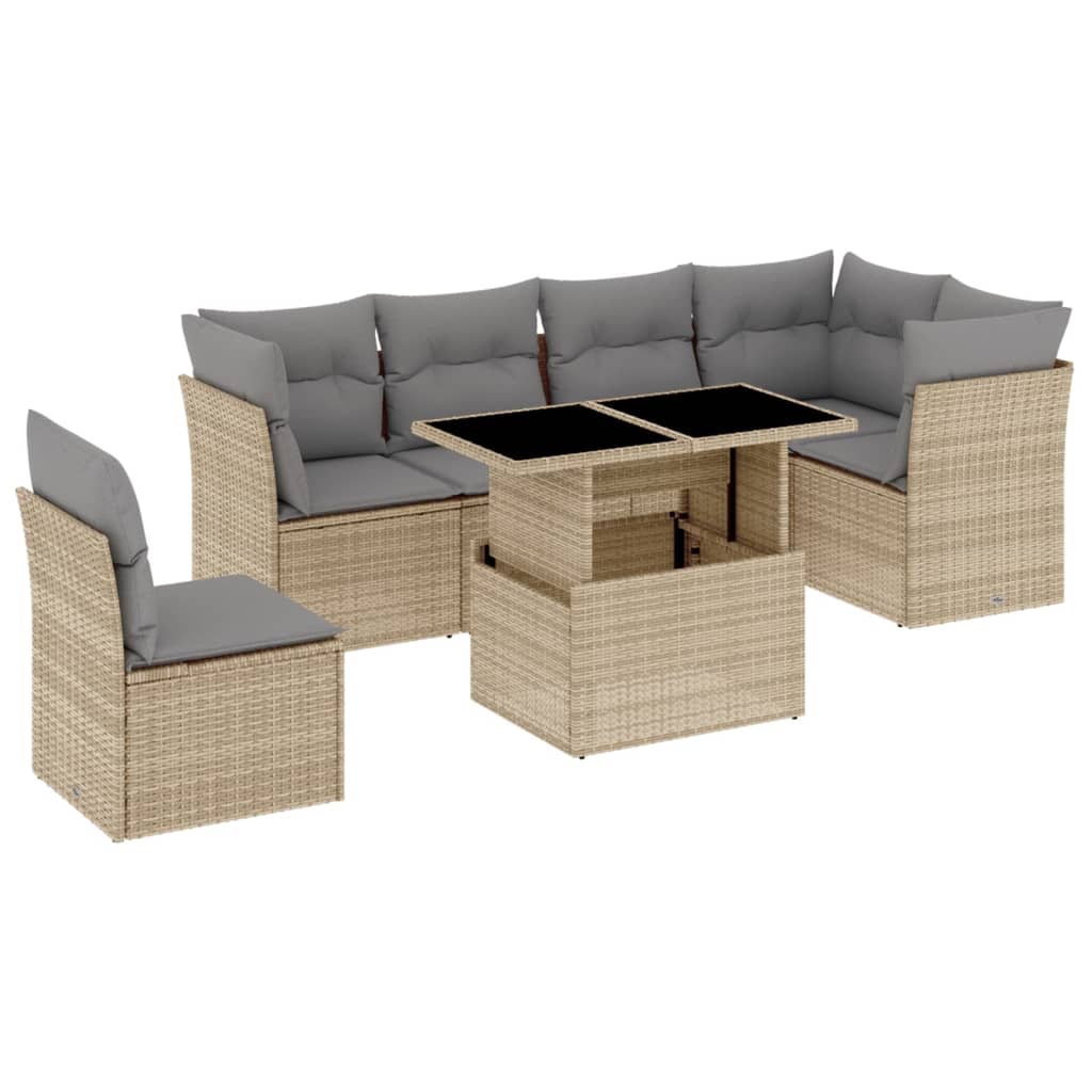 Set canapele de gradina, 7 piese, cu perne, bej, poliratan