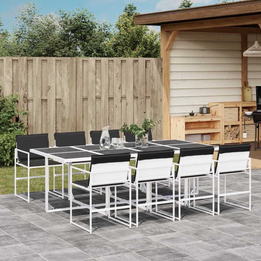 Set mobilier de gradina, 9 piese, cu perne, alb, textilena — imaginea 2