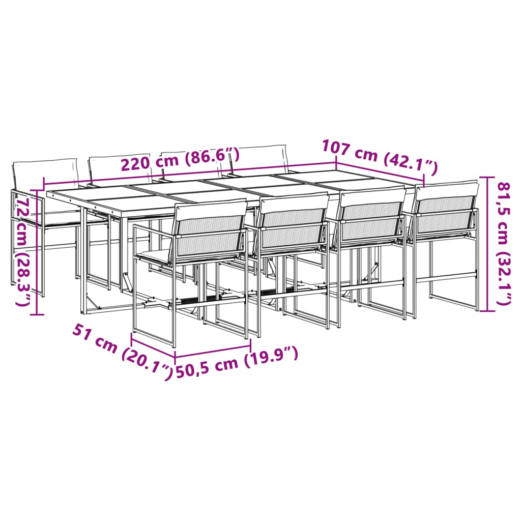 Set mobilier de gradina, 9 piese, cu perne, alb, textilena — imaginea 9
