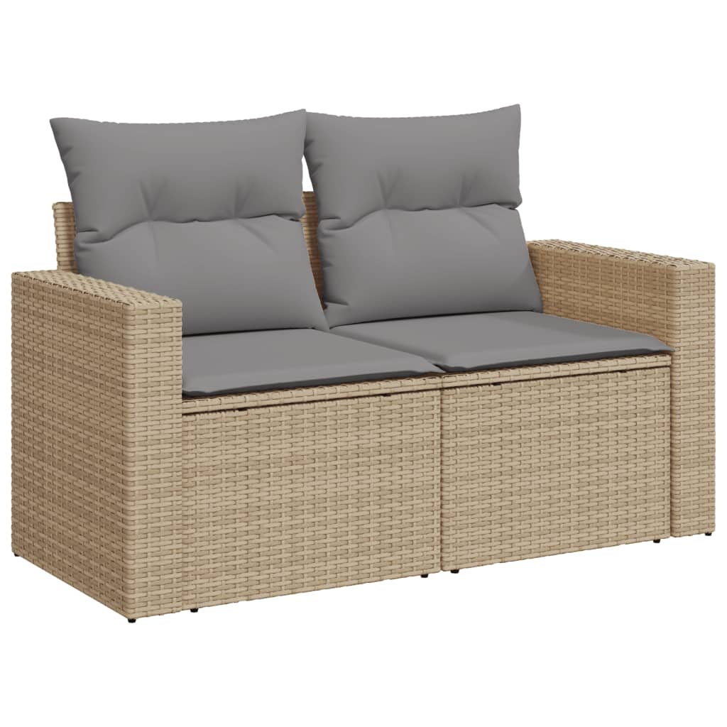 Set canapele de gradina, 9 piese, cu perne, bej, poliratan — imaginea 6