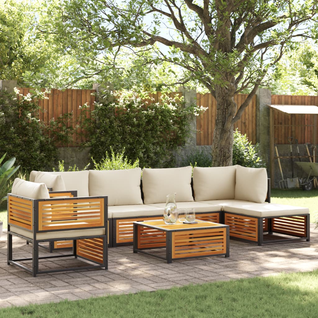 Set canapele gradina cu perne, 7 piese, lemn masiv acacia — imaginea 2
