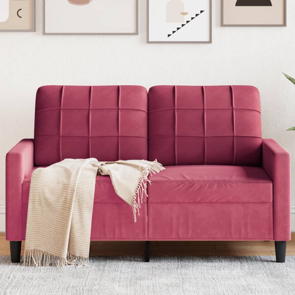 Canapea cu 2 locuri, rosu vin, 120 cm, catifea — imaginea 2
