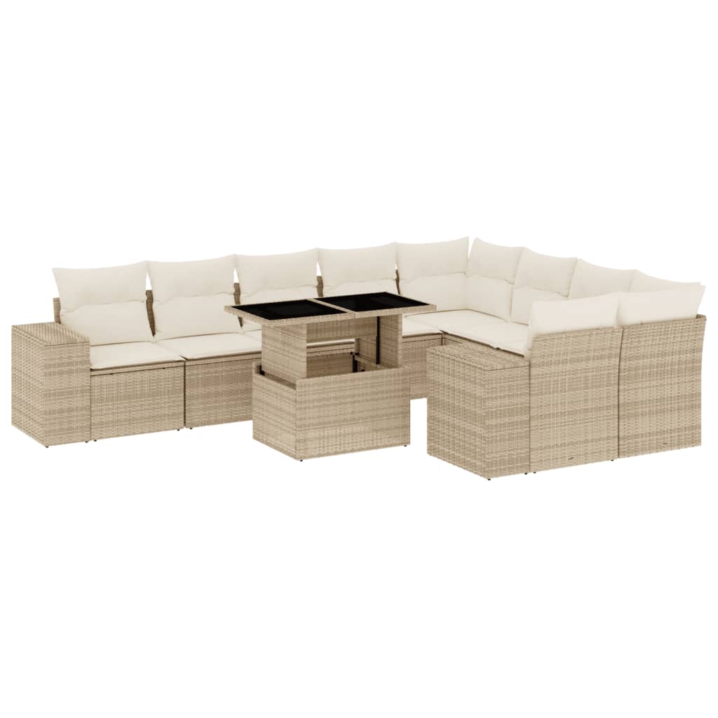 Set canapele de gradina cu perne, 10 piese, bej, poliratan