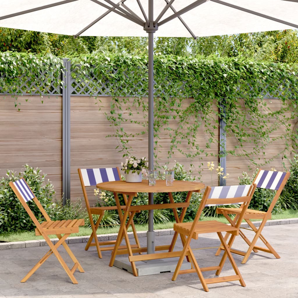 Set mobilier de gradina 5 piese textil albastru alb/lemn masiv — imaginea 2