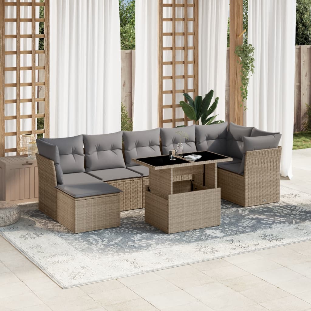 Set canapele de gradina, 8 piese, cu perne, bej, poliratan — imaginea 2