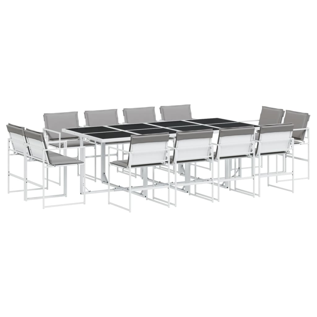 Set mobilier de gradina, 13 piese, cu perne, alb, textilena
