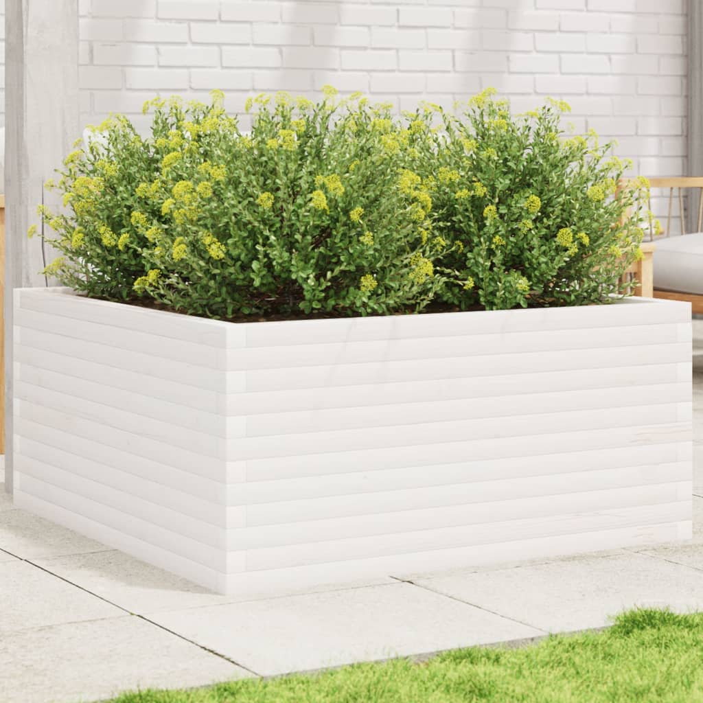 Jardiniera de gradina, alb, 100x100x46 cm, lemn masiv de pin — imaginea 2