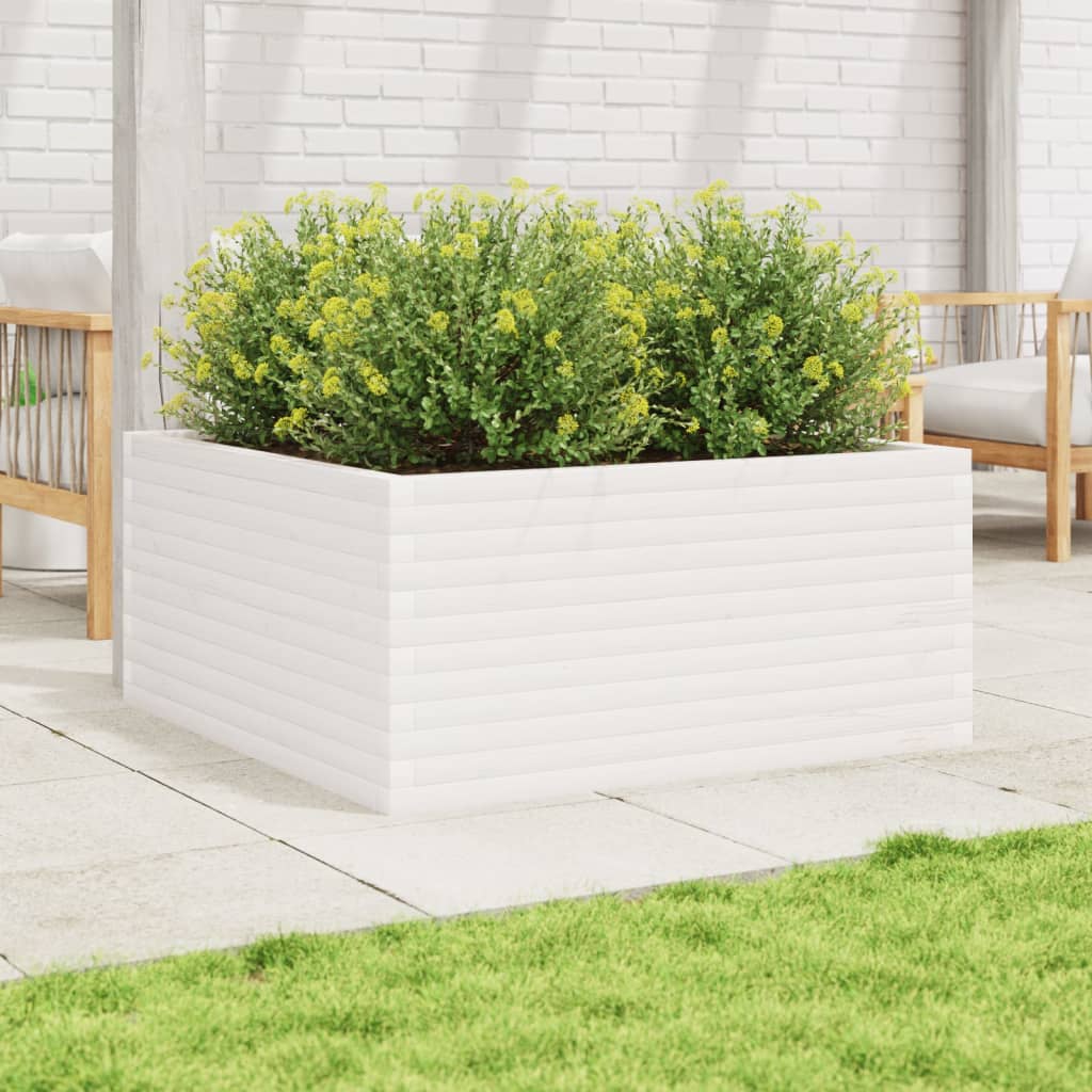 Jardiniera de gradina, alb, 100x100x46 cm, lemn masiv de pin — imaginea 3