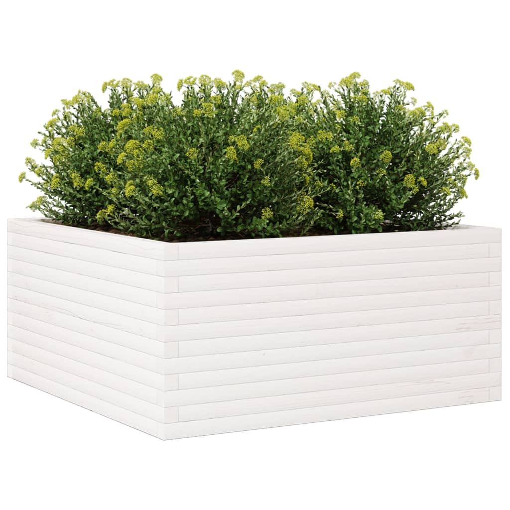 Jardiniera de gradina, alb, 100x100x46 cm, lemn masiv de pin — imaginea 4