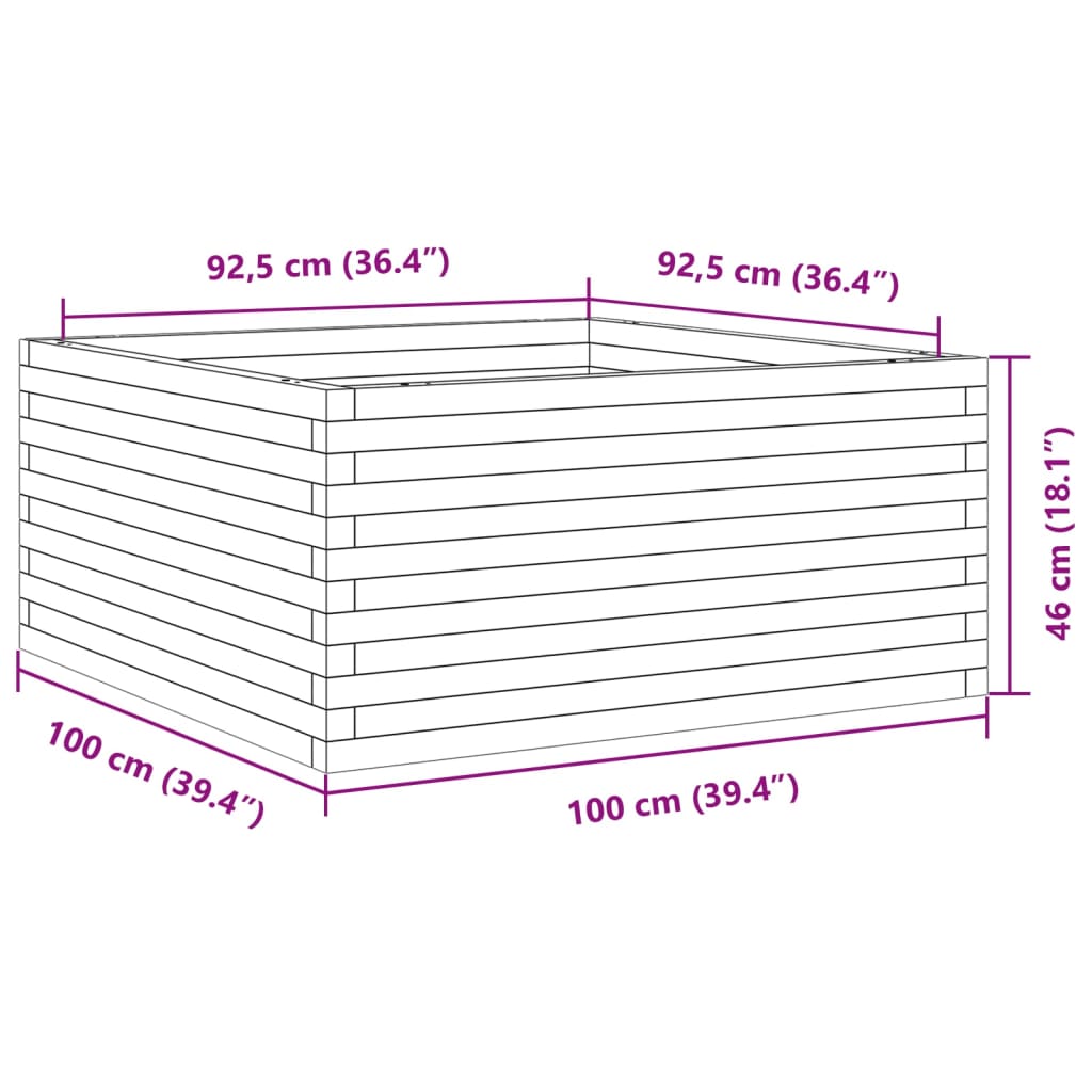 Jardiniera de gradina, alb, 100x100x46 cm, lemn masiv de pin — imaginea 10