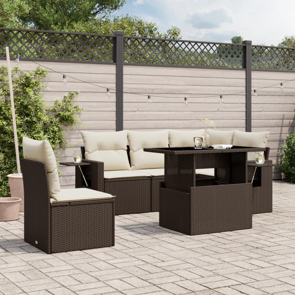 Set canapele de gradina cu perne, 6 piese, maro, poliratan — imaginea 2