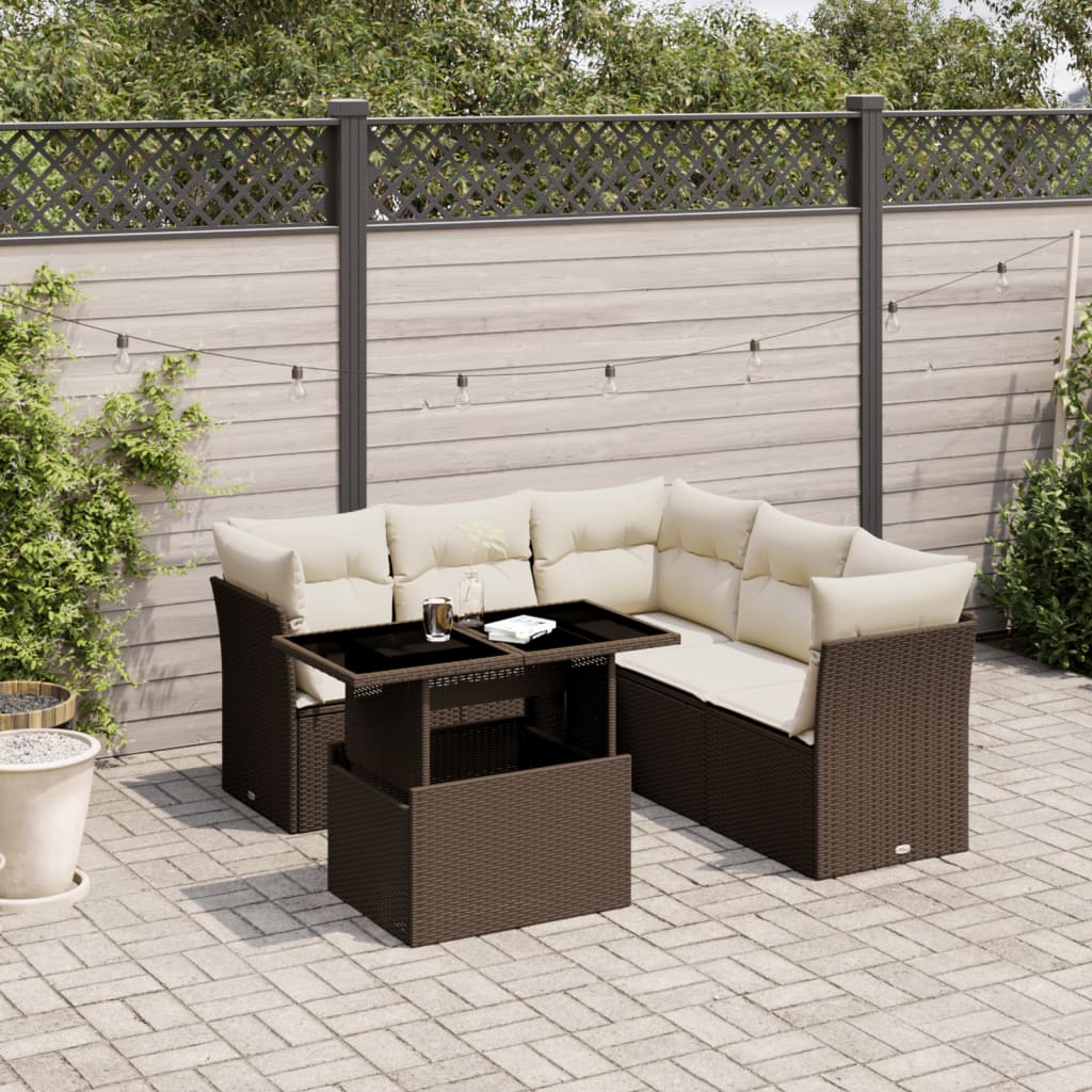 Set canapele de gradina cu perne, 6 piese, maro, poliratan — imaginea 2