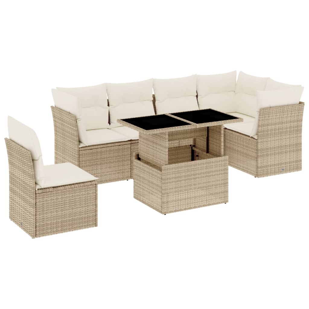 Set canapele de gradina, 7 piese, cu perne, bej, poliratan