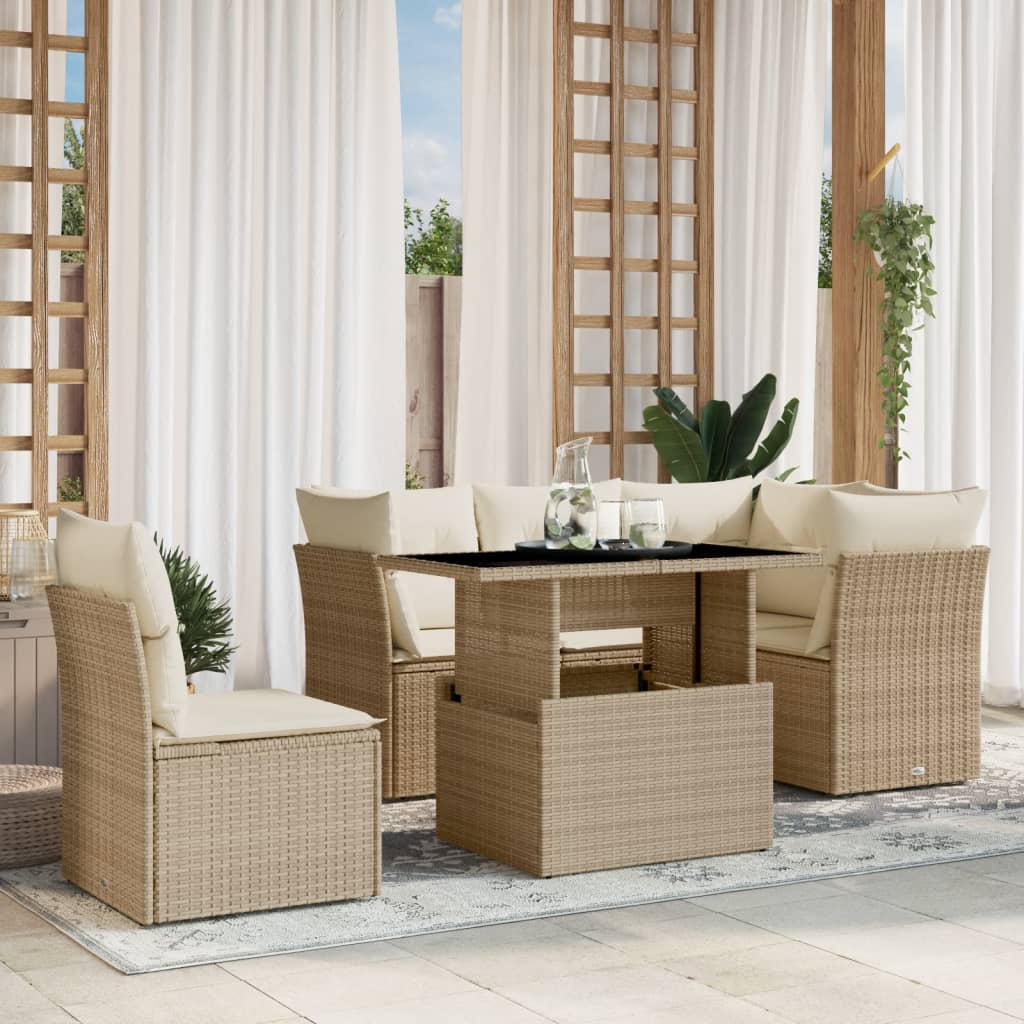 Set canapele de gradina cu perne, 6 piese, bej, poliratan — imaginea 2