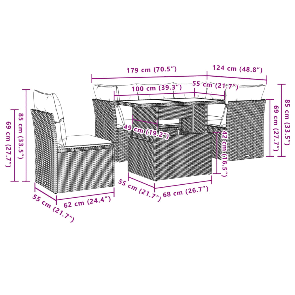 Set canapele de gradina cu perne, 6 piese, bej, poliratan — imaginea 9