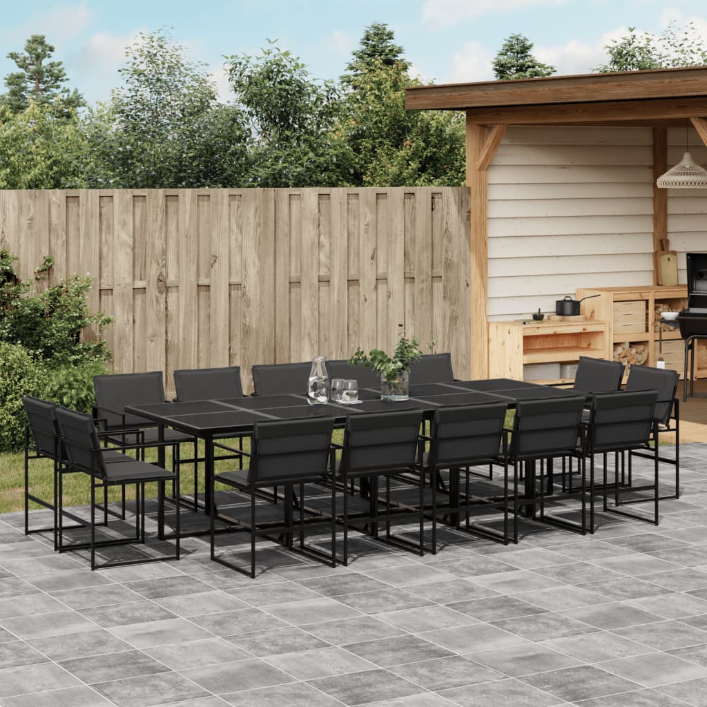 Set mobilier de gradina, 15 piese, cu perne, negru, textilena — imaginea 2