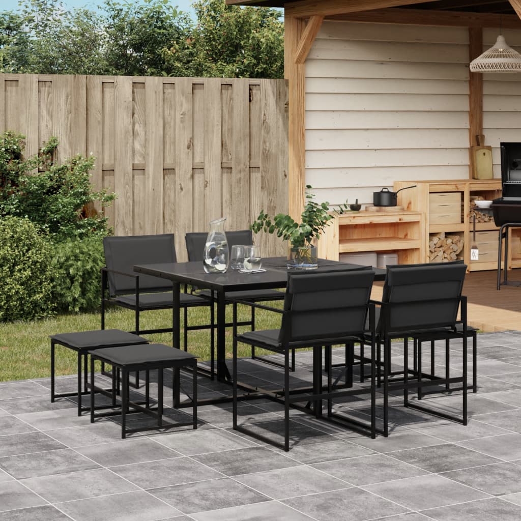 Set mobilier de gradina, 9 piese, cu perne, negru, textilena — imaginea 2