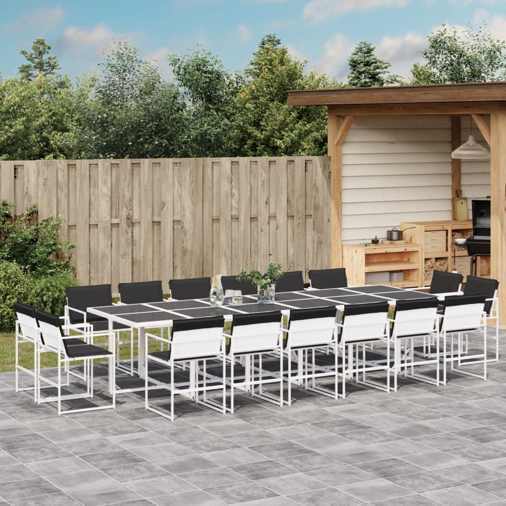 Set mobilier de gradina, 17 piese, cu perne, alb, textilena — imaginea 2