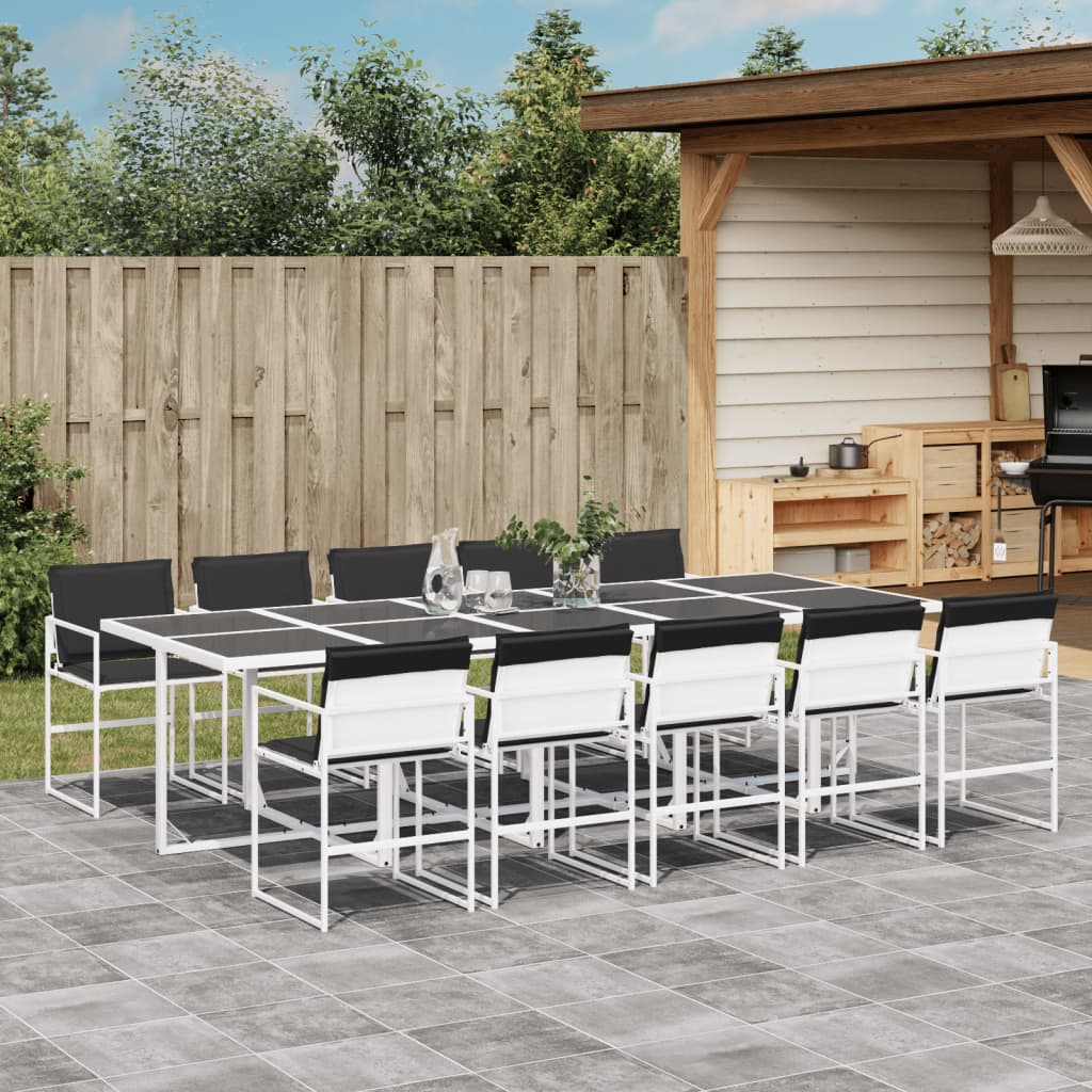 Set mobilier de gradina, 11 piese, cu perne, alb, textilena — imaginea 2