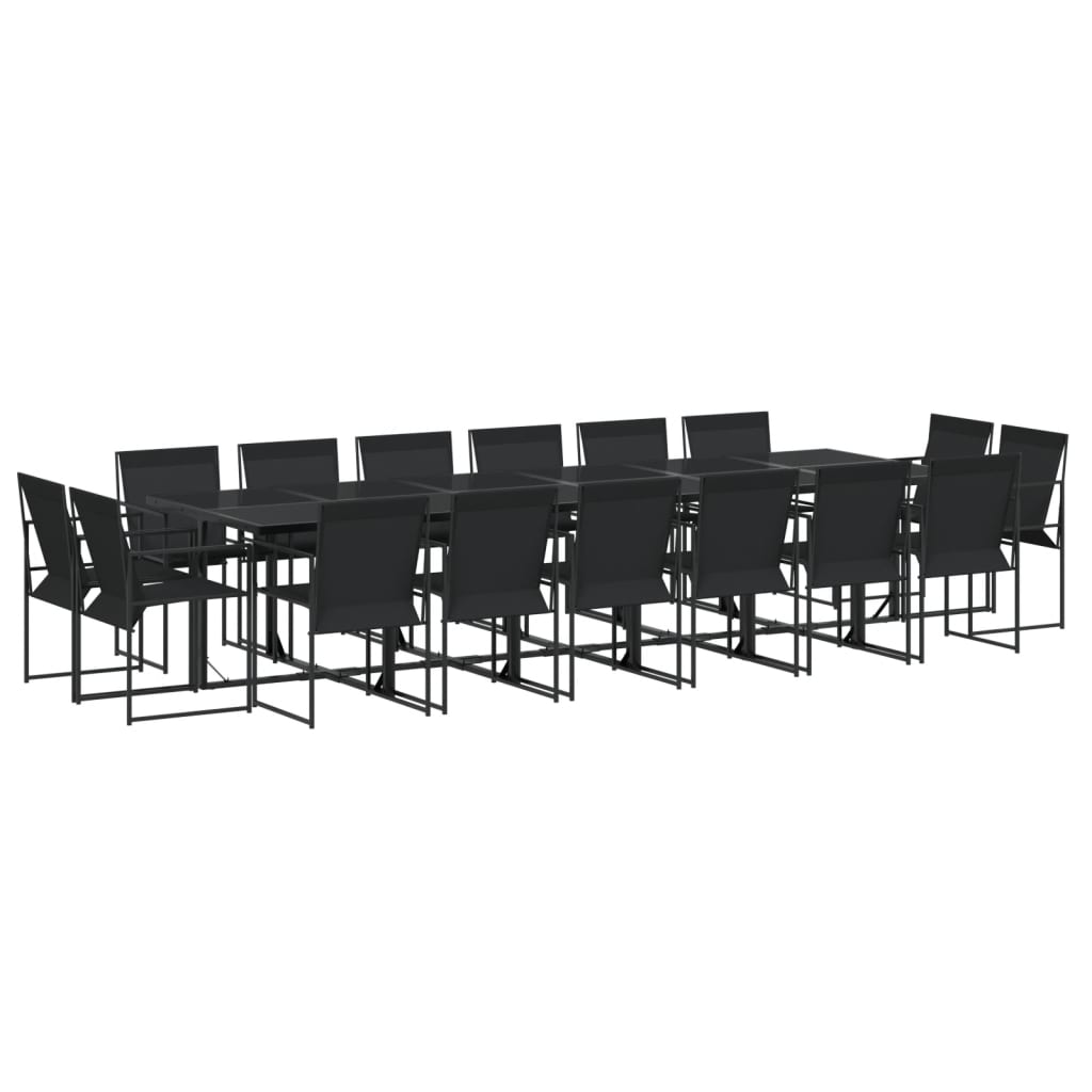 Set mobilier de gradina, 17 piese, negru, textilena