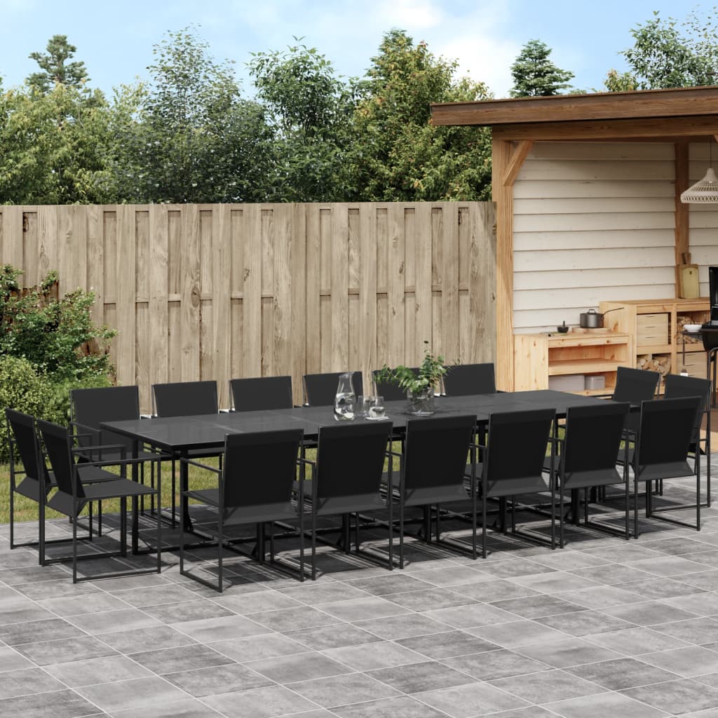 Set mobilier de gradina, 17 piese, negru, textilena — imaginea 2