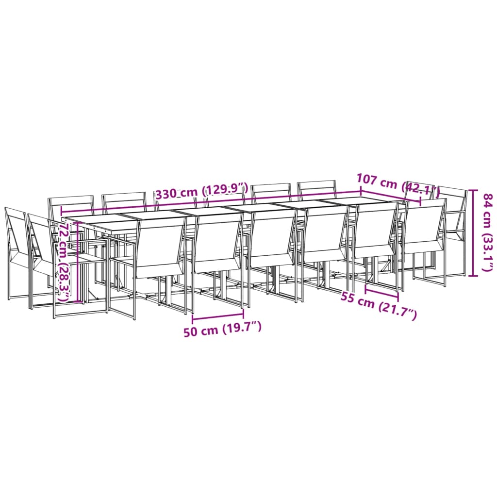 Set mobilier de gradina, 17 piese, negru, textilena — imaginea 8