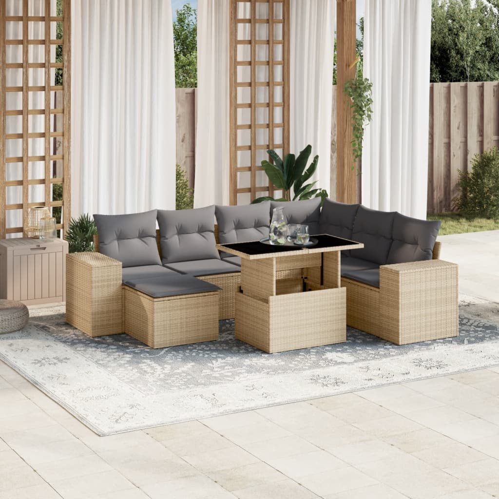 Set canapele de gradina, 8 piese, cu perne, bej, poliratan — imaginea 2