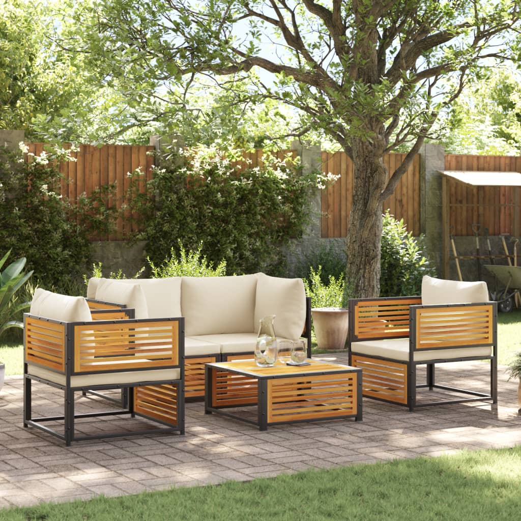 Set de canapele de gradina cu perne, 5 buc., lemn masiv acacia — imaginea 2