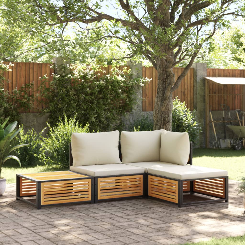 Set canapele de gradina cu perne, 4 piese, lemn masiv de acacia — imaginea 2
