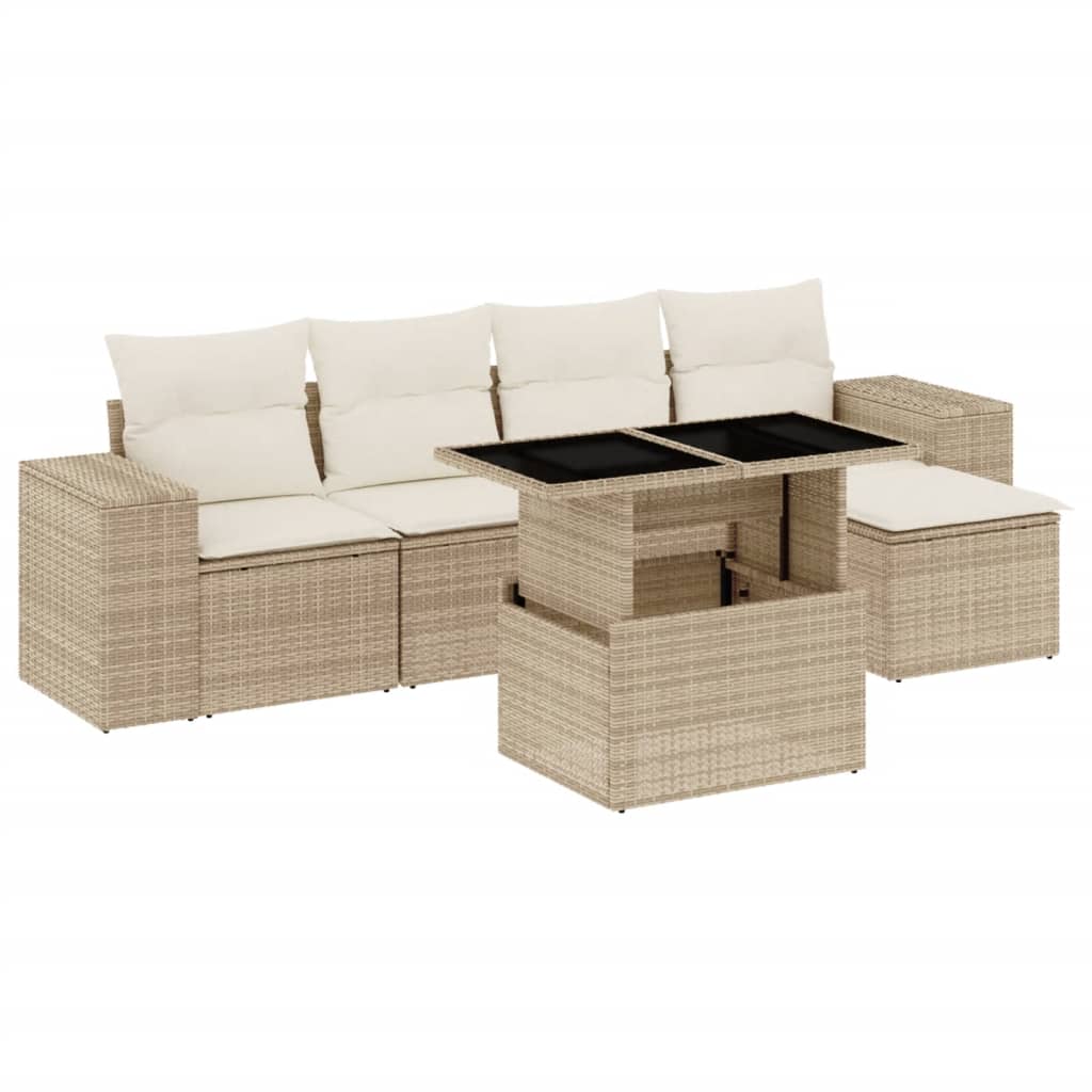Set canapele de gradina cu perne, 6 piese, bej, poliratan