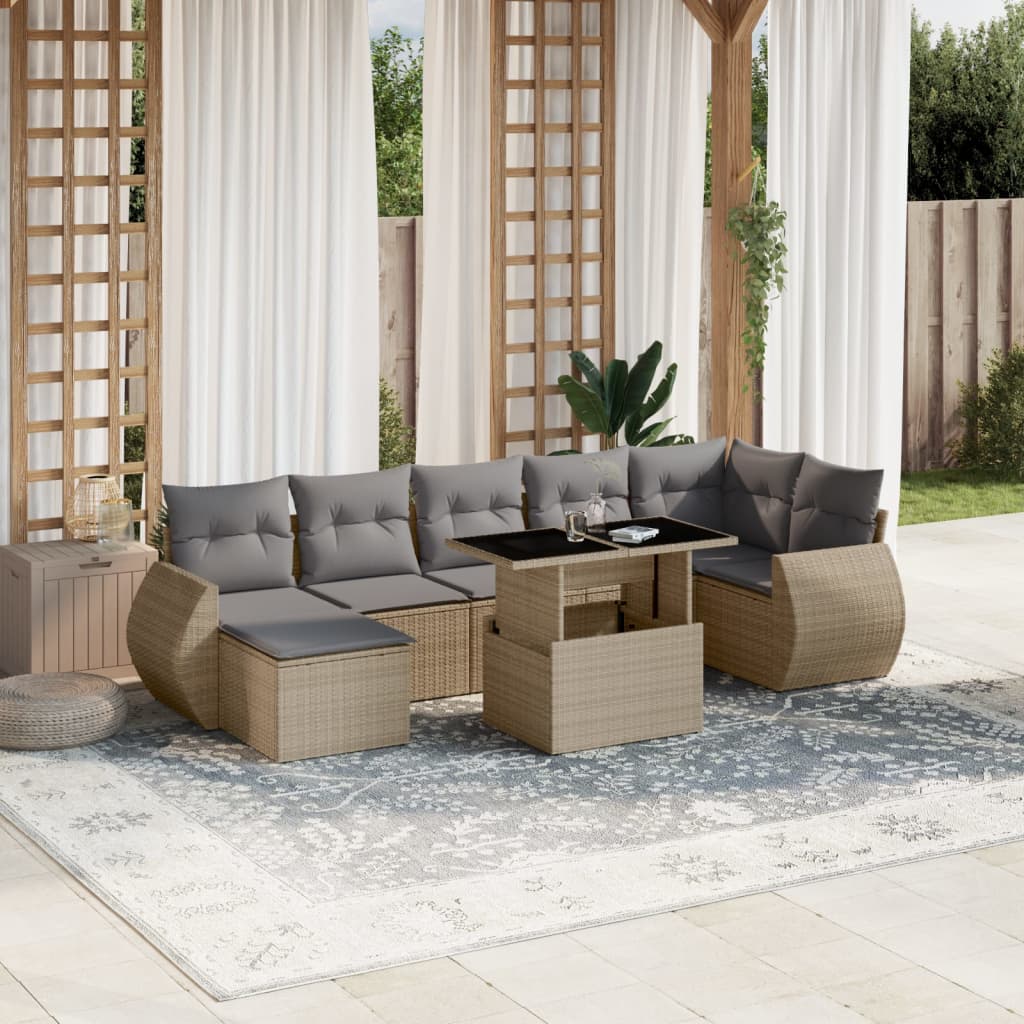 Set canapele de gradina, 8 piese, cu perne, bej, poliratan — imaginea 2