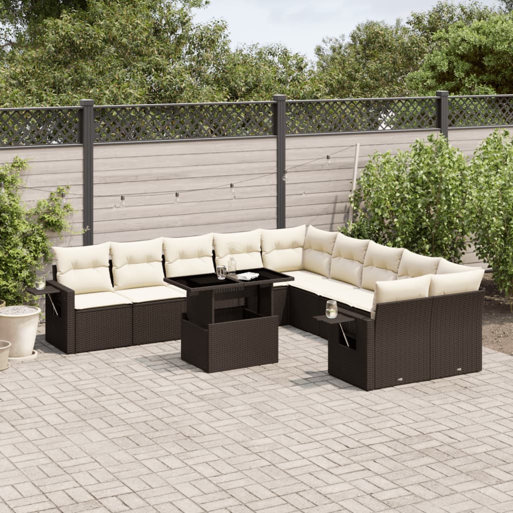 Set canapele de gradina cu perne, 11 piese, maro, poliratan — imaginea 2