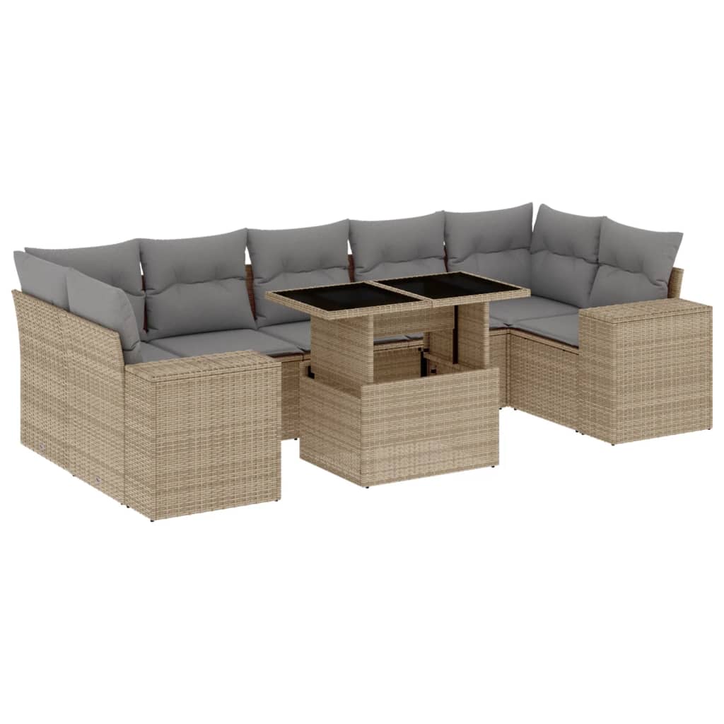 Set canapele de gradina, 8 piese, cu perne, bej, poliratan