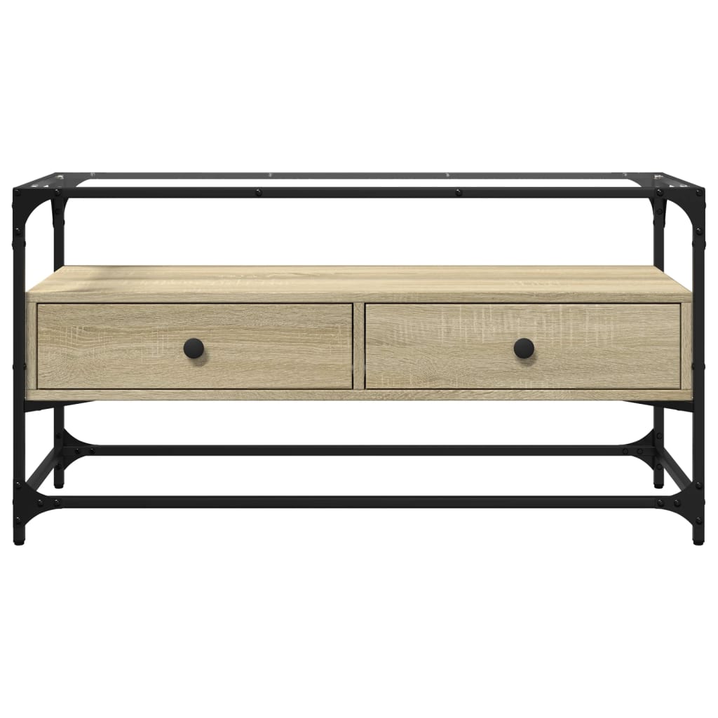 Dulap TV blat sticla, stejar sonoma, 98x35x51 cm lemn prelucrat — imaginea 4
