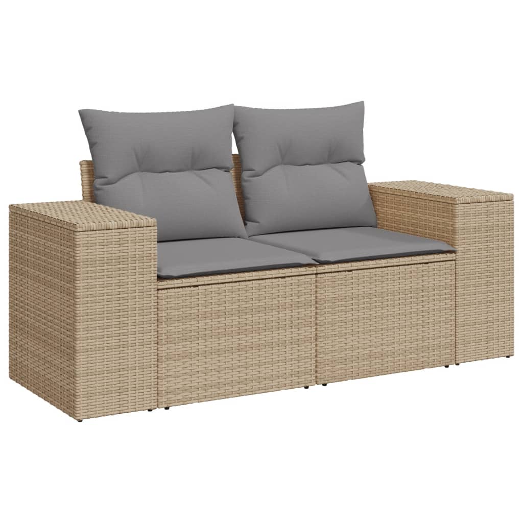 Set canapele de gradina, 9 piese, cu perne, bej, poliratan — imaginea 6