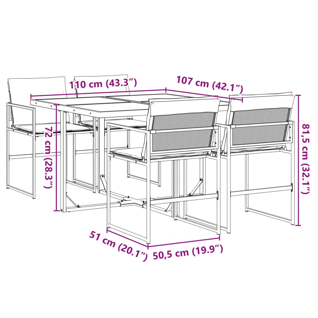 Set mobilier de gradina, 5 piese, cu perne, negru, textilena — imaginea 9